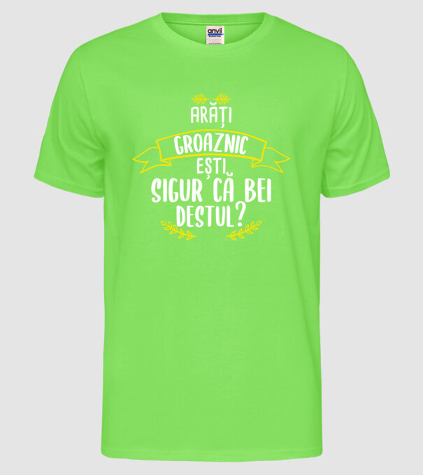 arăți groaznic, ești sigur că bei destul? model verde neon pe tricou
