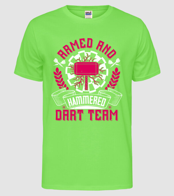 Armed and Hammered dart team model verde neon pe tricou