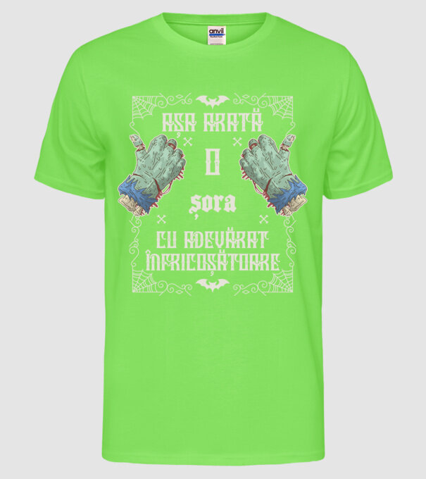 Așa arată o SORĂ cu adevărat înfricoșătoare model verde neon pe tricou