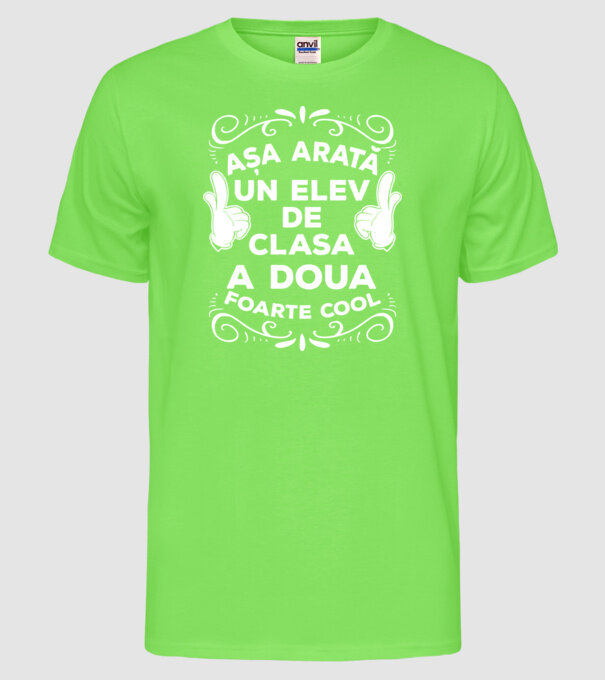 Așa arată un elev de clasa a doua foarte cool model verde neon pe tricou