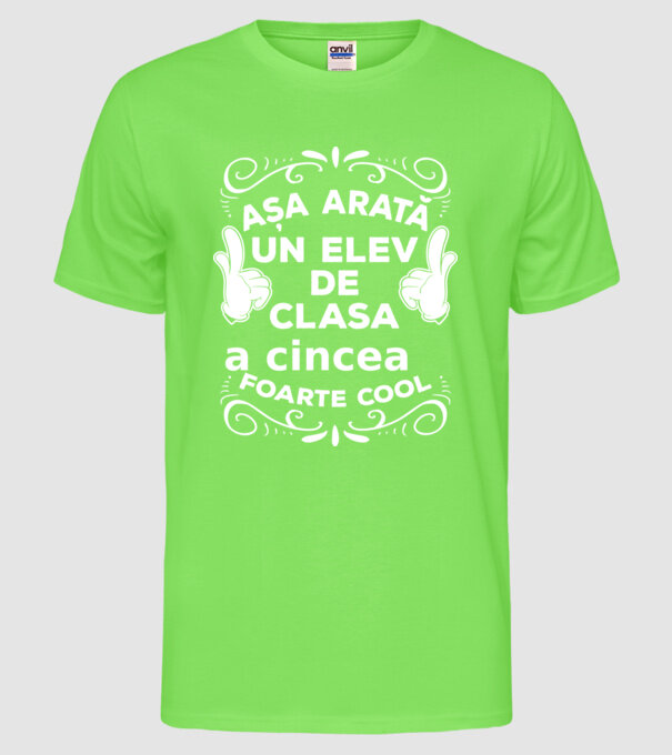 Așa arată un elev de clasa a cincea foarte cool model verde neon pe tricou