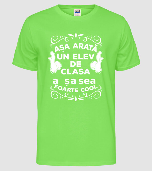 Așa arată un elev de clasa a șasea foarte cool model verde neon pe tricou