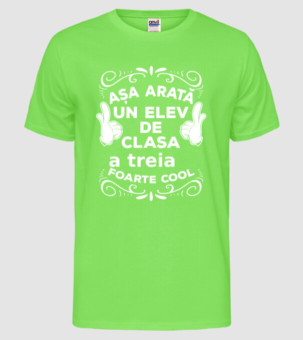 Așa arată un elev de clasa a treia foarte cool model verde neon pe tricou