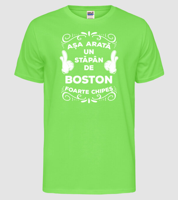 Așa arată un stăpân de Boston Terrier foarte chipeș model verde neon pe tricou