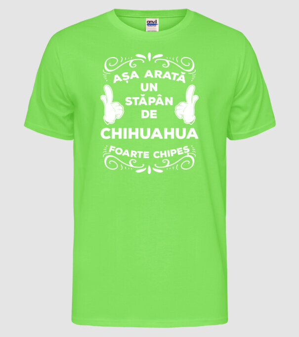 Așa arată un stăpân de Chihuahua foarte chipeș model verde neon pe tricou