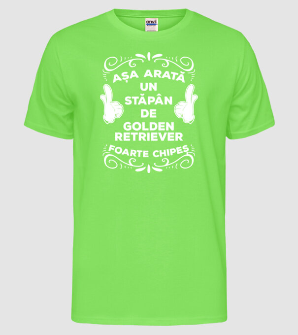 Așa arată un stăpân de Golden retriever foarte chipeș model verde neon pe tricou
