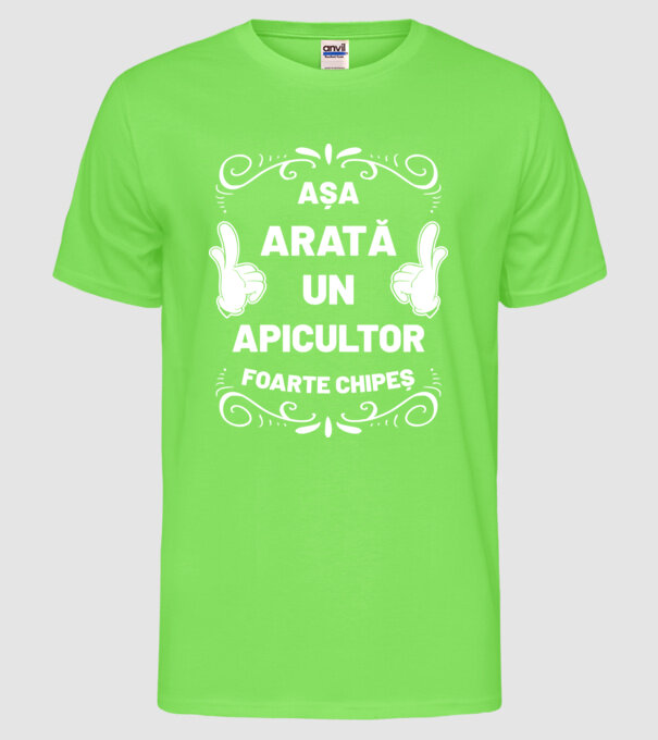 Așa arată un APICULTOR foarte chipeș model verde neon pe tricou