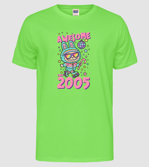 Awesome since 2005 - Labubu model verde neon pe tricou