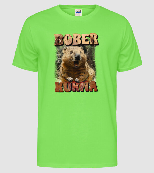 BOBER wombat model verde neon pe tricou