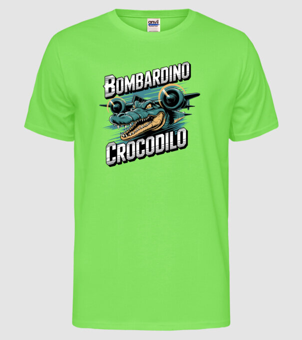 Bombardino Crocodilo 2 model verde neon pe tricou