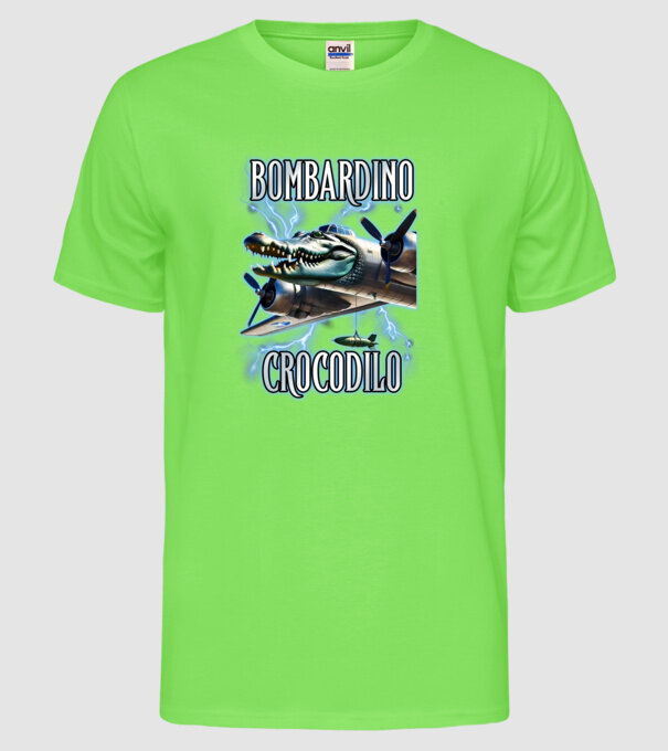 Bombardino Crocodilo model verde neon pe tricou
