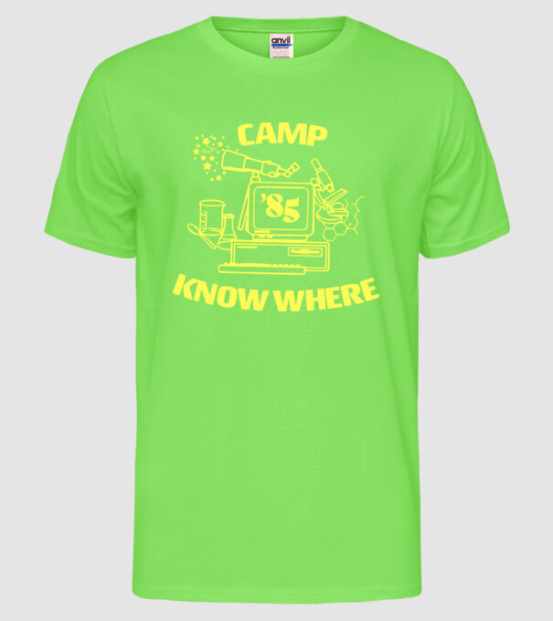 camp nowhere 85 stranger things model verde neon pe tricou