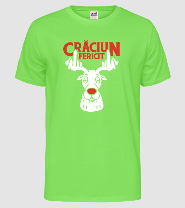 Căprioară de Crăciun antisocială model verde neon pe tricou