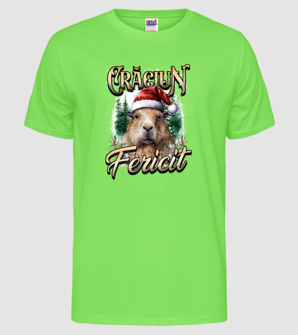 Capybara christmas model verde neon pe tricou