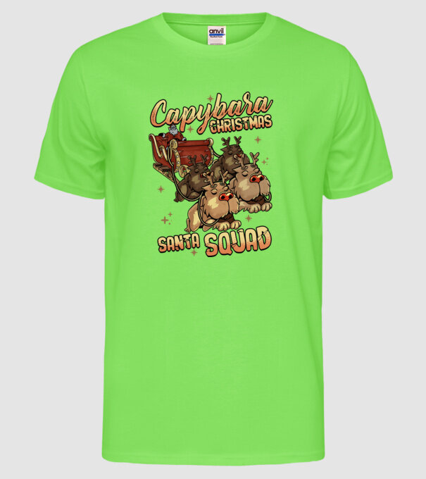 Capybara christmas santa squad model verde neon pe tricou