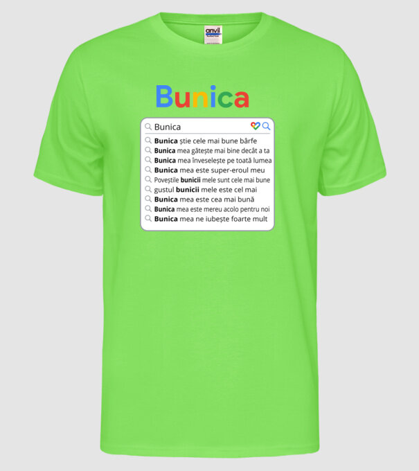 căutare Google Bunica model verde neon pe tricou