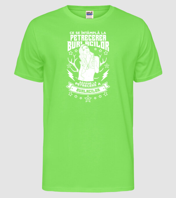 Ce se întâmplă la petrecerea burlacilor, rămâne la petrecere a burlacilor model verde neon pe tricou