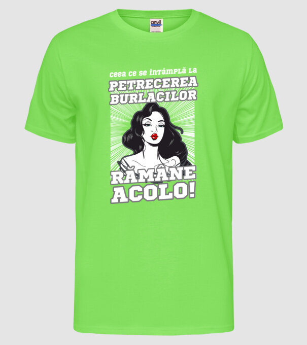 Ceea ce se întâmplă la petrecerea burlacilor rămâne acolo model verde neon pe tricou