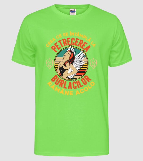 Ceea ce se întâmplă la petrecerea burlacilor rămâne la petrecerea burlacilor model verde neon pe tricou