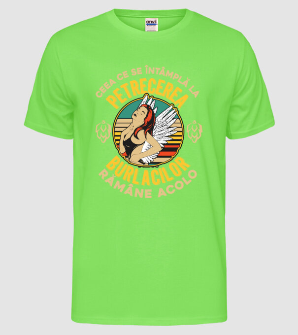 Ceea ce se întâmplă la petrecerea burlacilor rămâne la petrecerea burlacilor model verde neon pe tricou