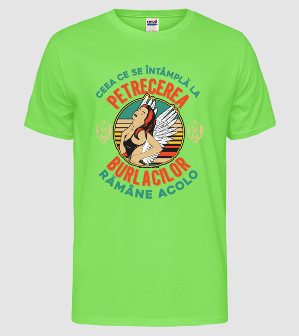 Ceea ce se întâmplă la petrecerea burlacilor rămâne la petrecerea burlacilor model verde neon pe tricou