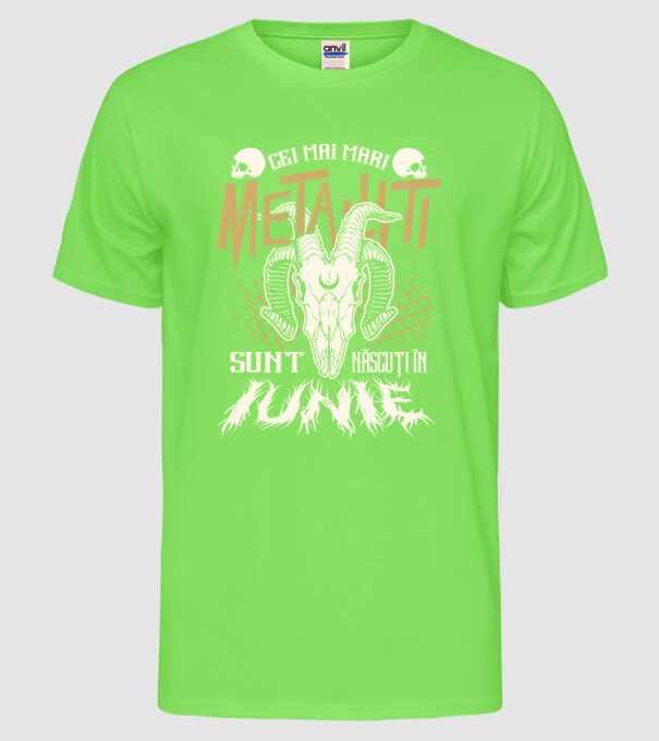 Cei mai mari metaliști sunt născuți în iunie. model verde neon pe tricou