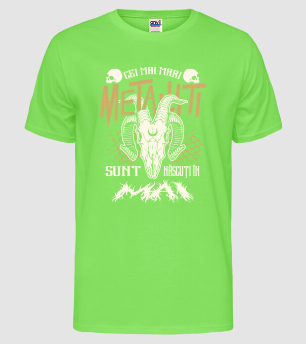 Cei mai mari metaliști sunt născuți în mai. model verde neon pe tricou