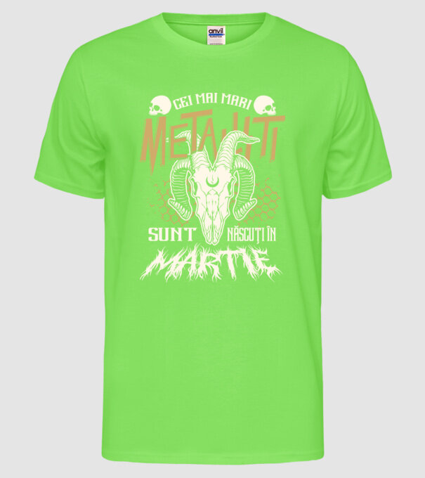 Cei mai mari metaliști sunt născuți în martie. model verde neon pe tricou