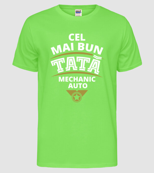 Cel mai bun tată mecanic auto model verde neon pe tricou