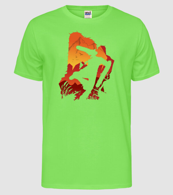 Chainsaw man silhouette model verde neon pe tricou