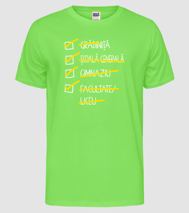 Cheklist educație - Facultate negru model verde neon pe tricou