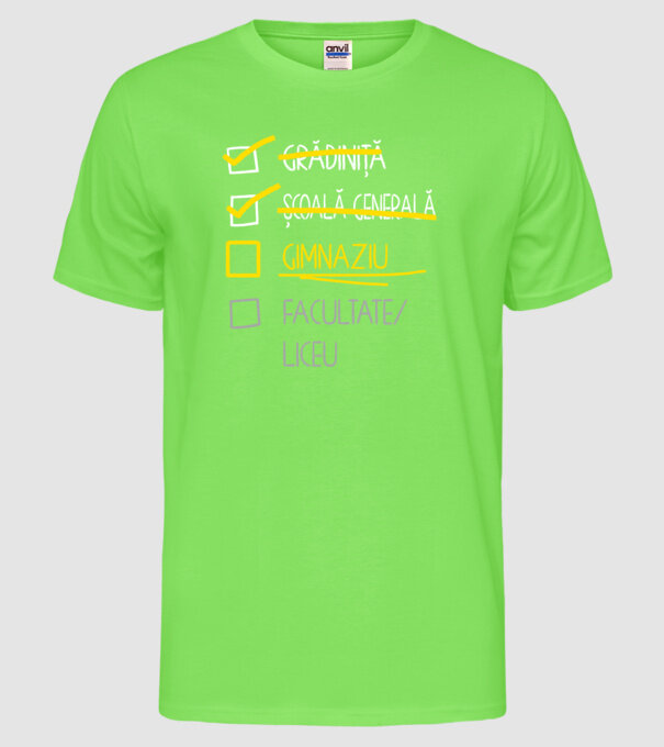 Cheklist educație - Școala primară negru model verde neon pe tricou