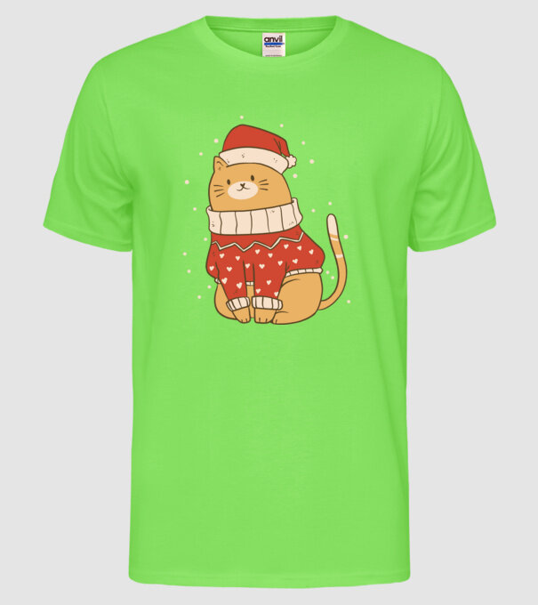 Christmas cat model verde neon pe tricou
