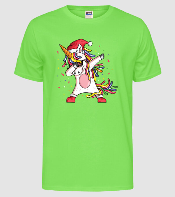Christmas unicorn dab model verde neon pe tricou