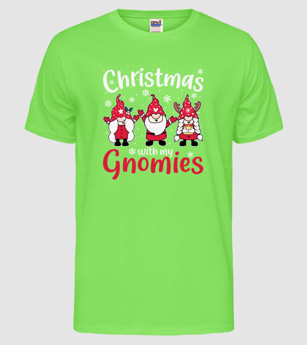 Christmas with my gnomies model verde neon pe tricou