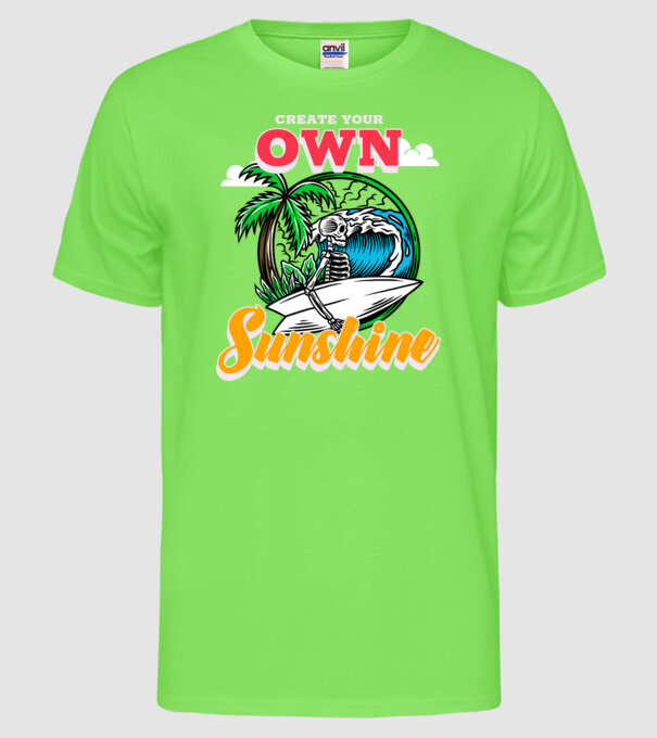 Create your own sunshine surfer skeleton model verde neon pe tricou