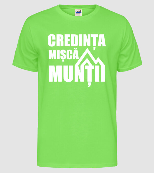 Credința mișcă munții model verde neon pe tricou