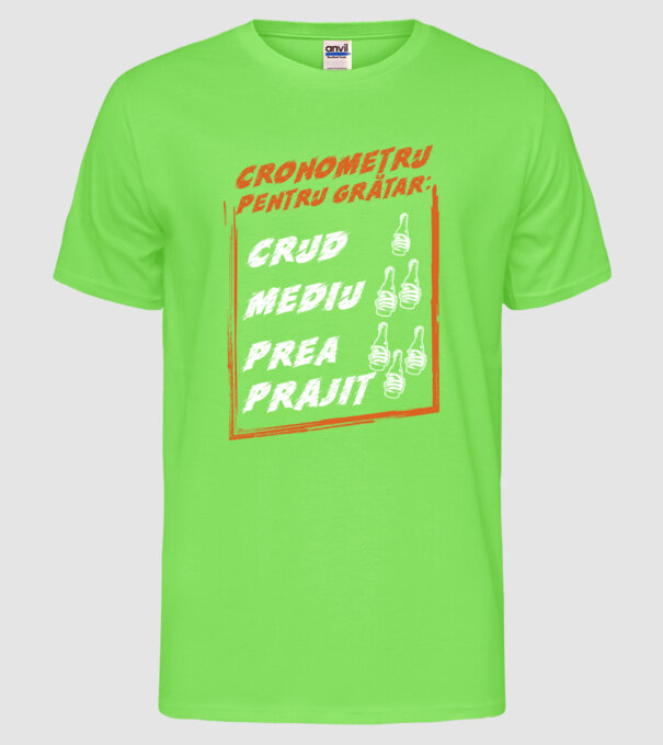 cronometru pentru grătar: crud, mediu, prea prăjit model verde neon pe tricou