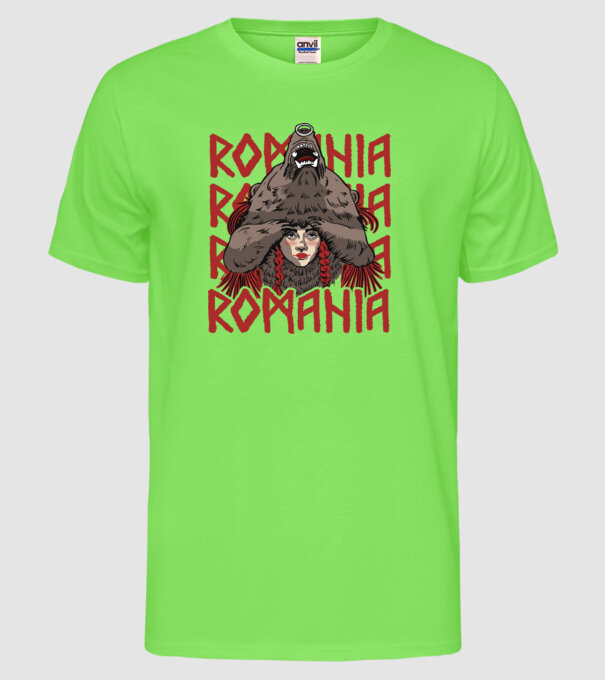 Dansul Ursului romania model verde neon pe tricou