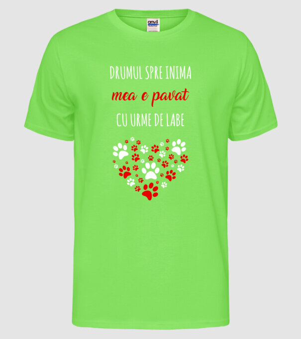 Drumul spre inima mea e pavat cu urme de labe model verde neon pe tricou