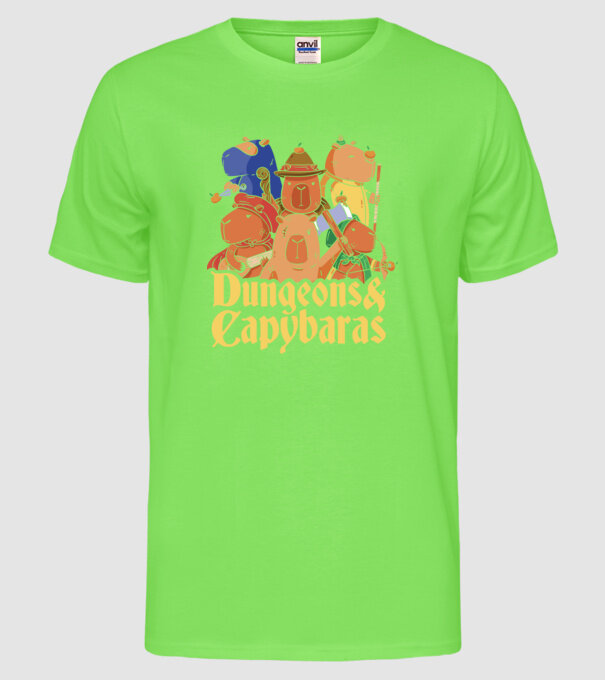 Dungeons and Capybaras model verde neon pe tricou