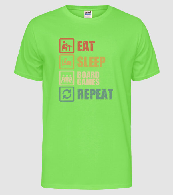 eat sleep Board Games repeat model verde neon pe tricou