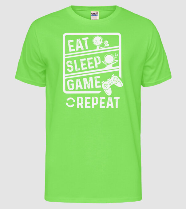 Eat sleep game repeat model verde neon pe tricou