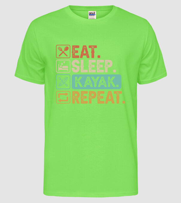 Eat Sleep Kayak model verde neon pe tricou