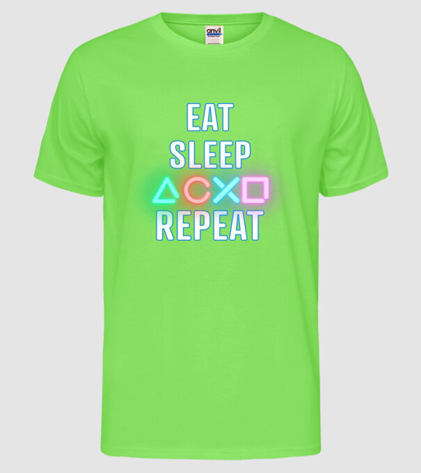 Eat sleep PS model verde neon pe tricou