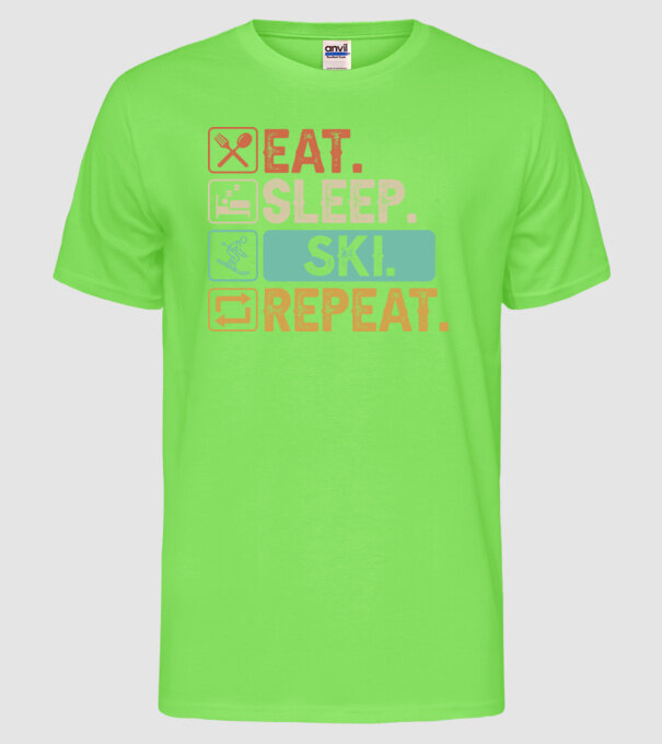 Eat Sleep SKI Repeat model verde neon pe tricou