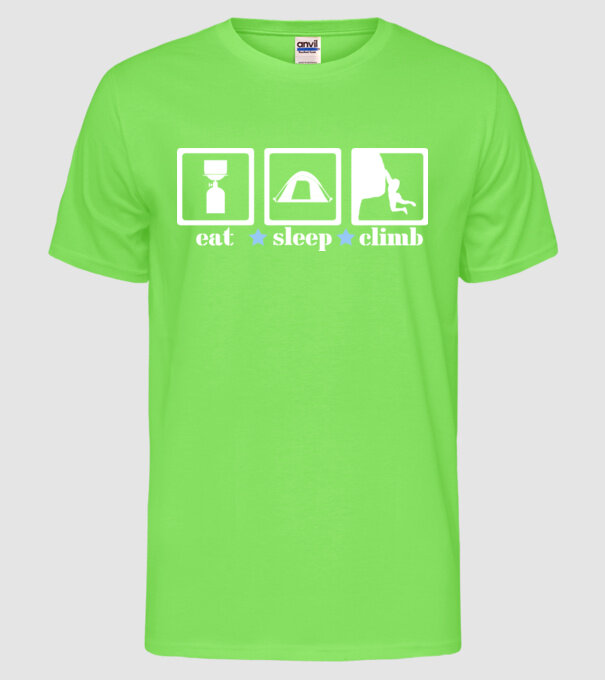 eatsleepclimb2 model verde neon pe tricou