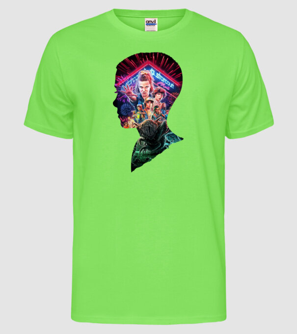eleven poster head model verde neon pe tricou