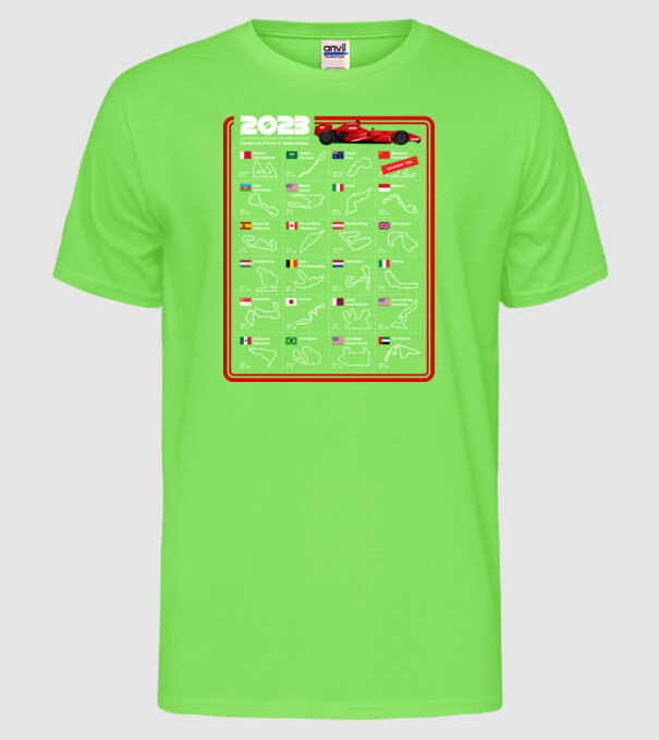 F1 2023 Formula Grand prix calendar model verde neon pe tricou