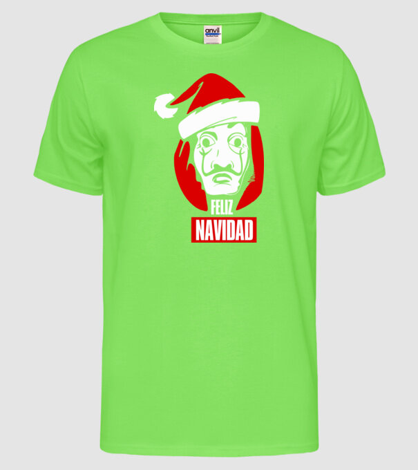 feliz navidad merry christmas money heist model verde neon pe tricou